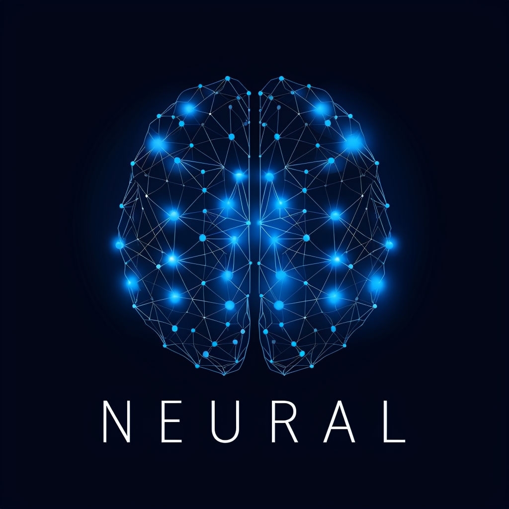 Stylized Geometric Brain Illustration with NEURAL Logo