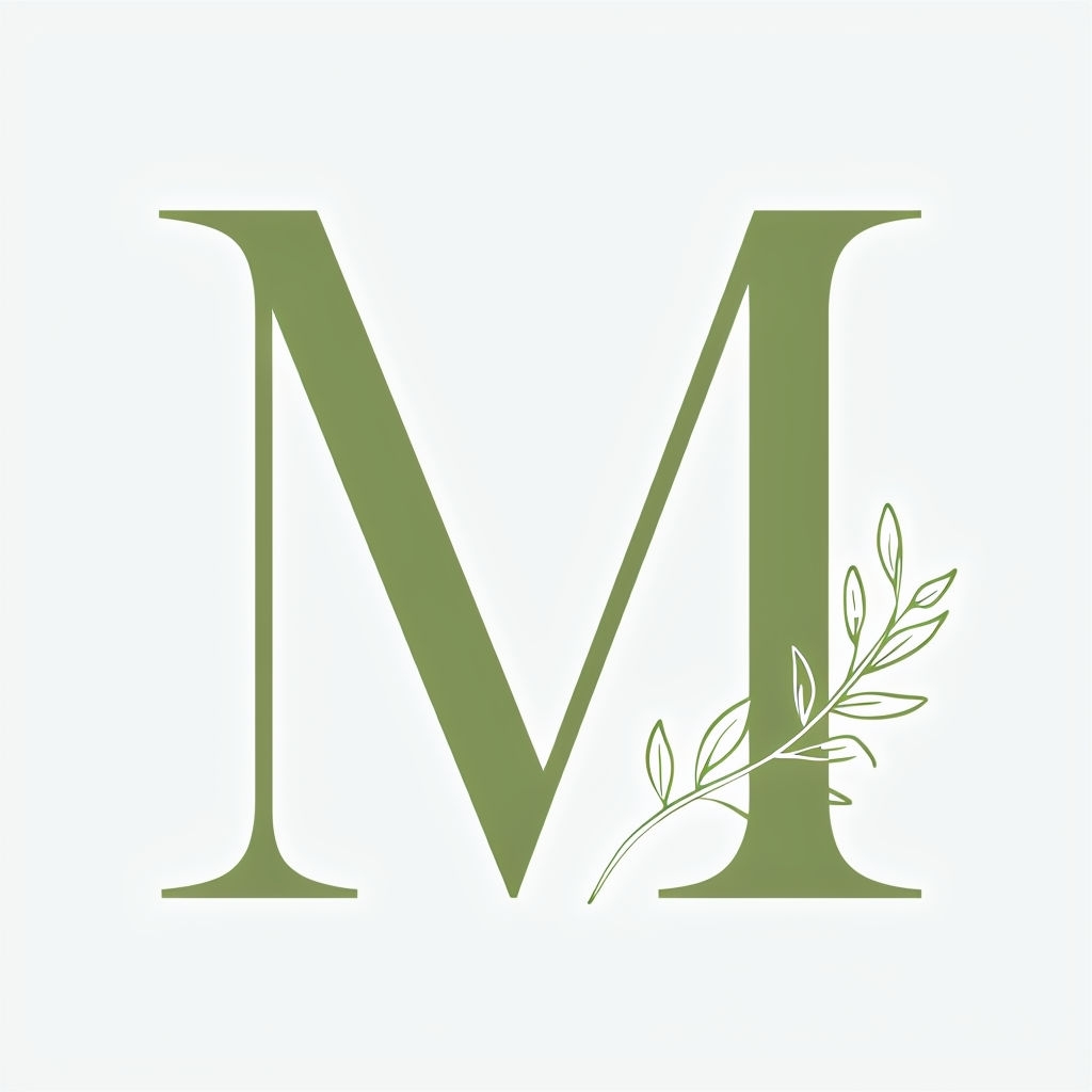 Minimalist Olive Green Letter M Monogram with Leaf Accent Monogram