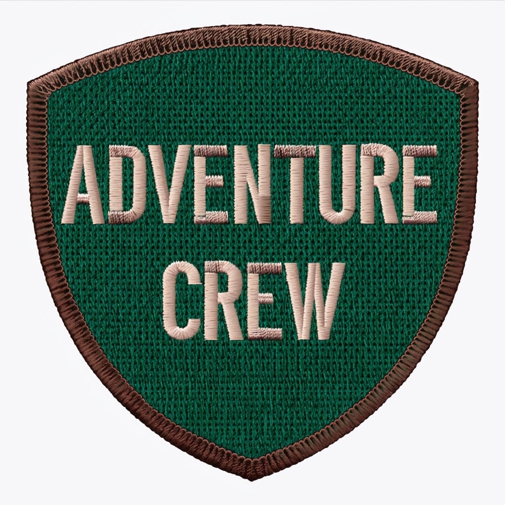 Adventure Crew Embroidered Shield Patch Design for Hats