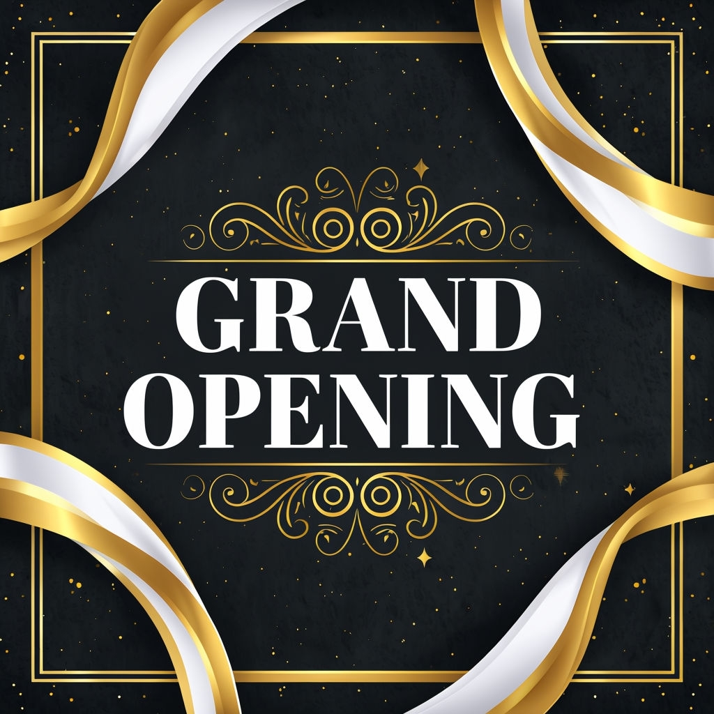 Elegant Grand Opening Promotional Banner with Gold Accents Social Media Post