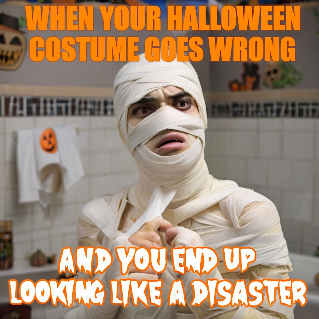 Funny Mummy Halloween Costume Meme with Toilet Paper Disaster