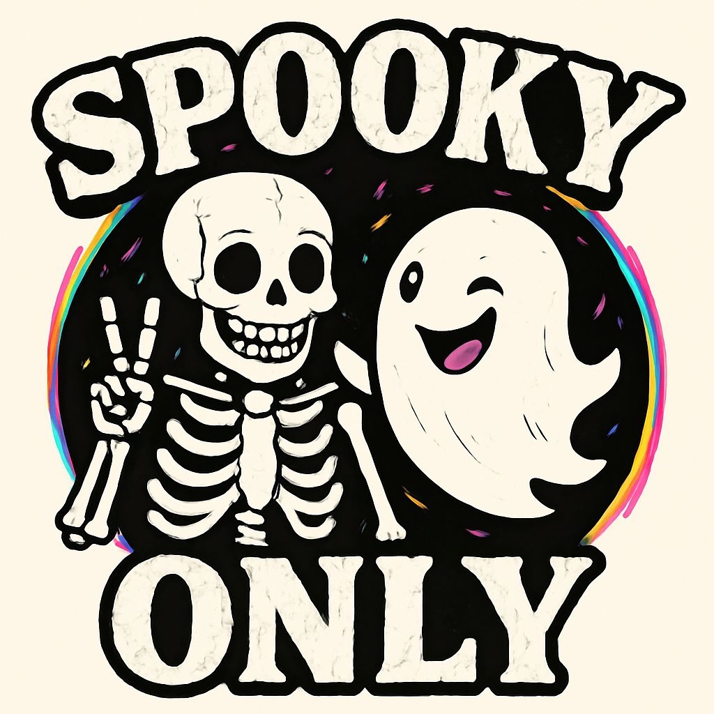 Whimsical Spooky Skeleton and Ghost Cartoon T-Shirt