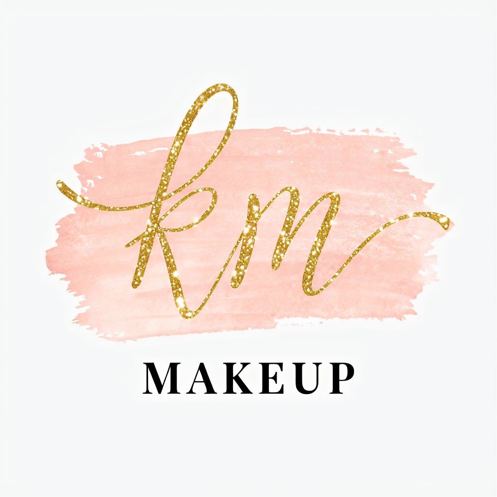 Elegant Gold 'km' Makeup Logo with Blush Pink Brushstroke