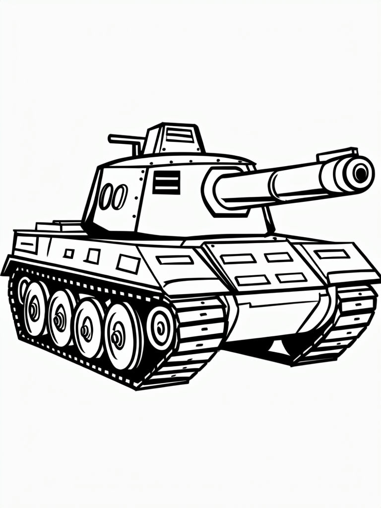 Cartoon Tank Line Drawing for Creative Coloring Book Pages