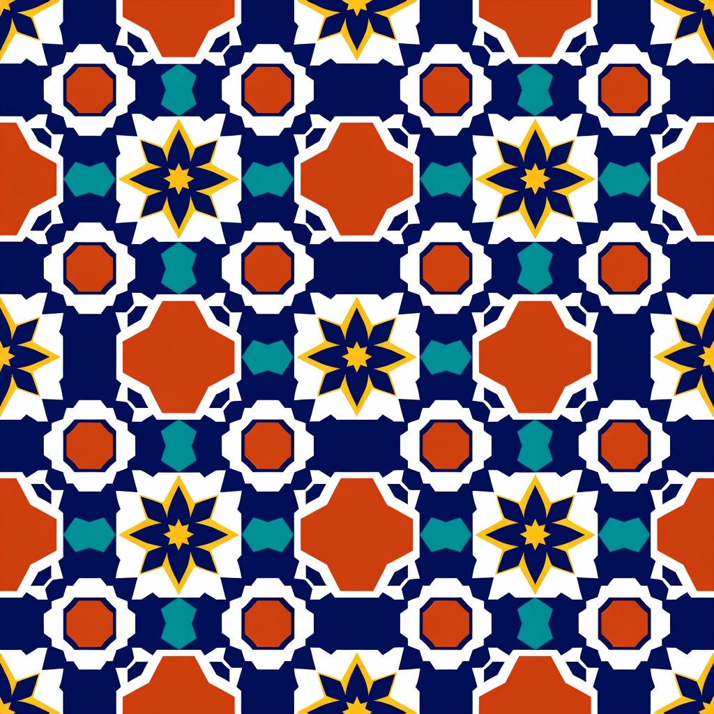 Intricate Geometric Islamic Art Pattern in Navy and Gold Seamless Pattern