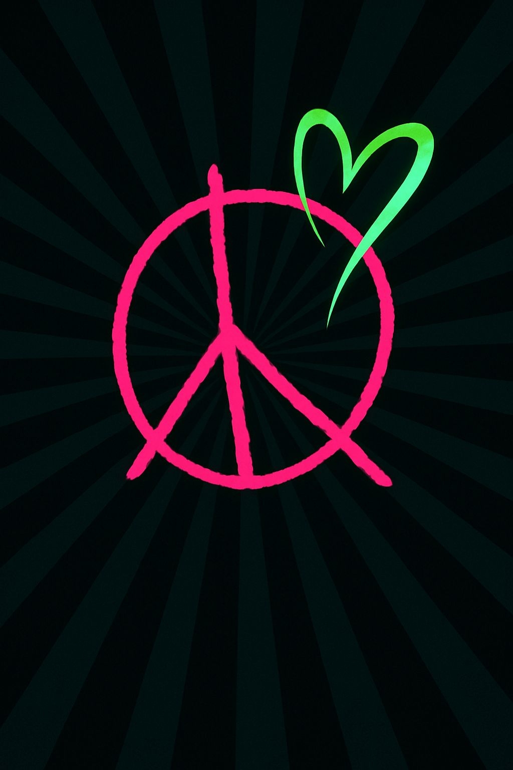 Neon Pink Peace Symbol with Green Heart Modern T-Shirt