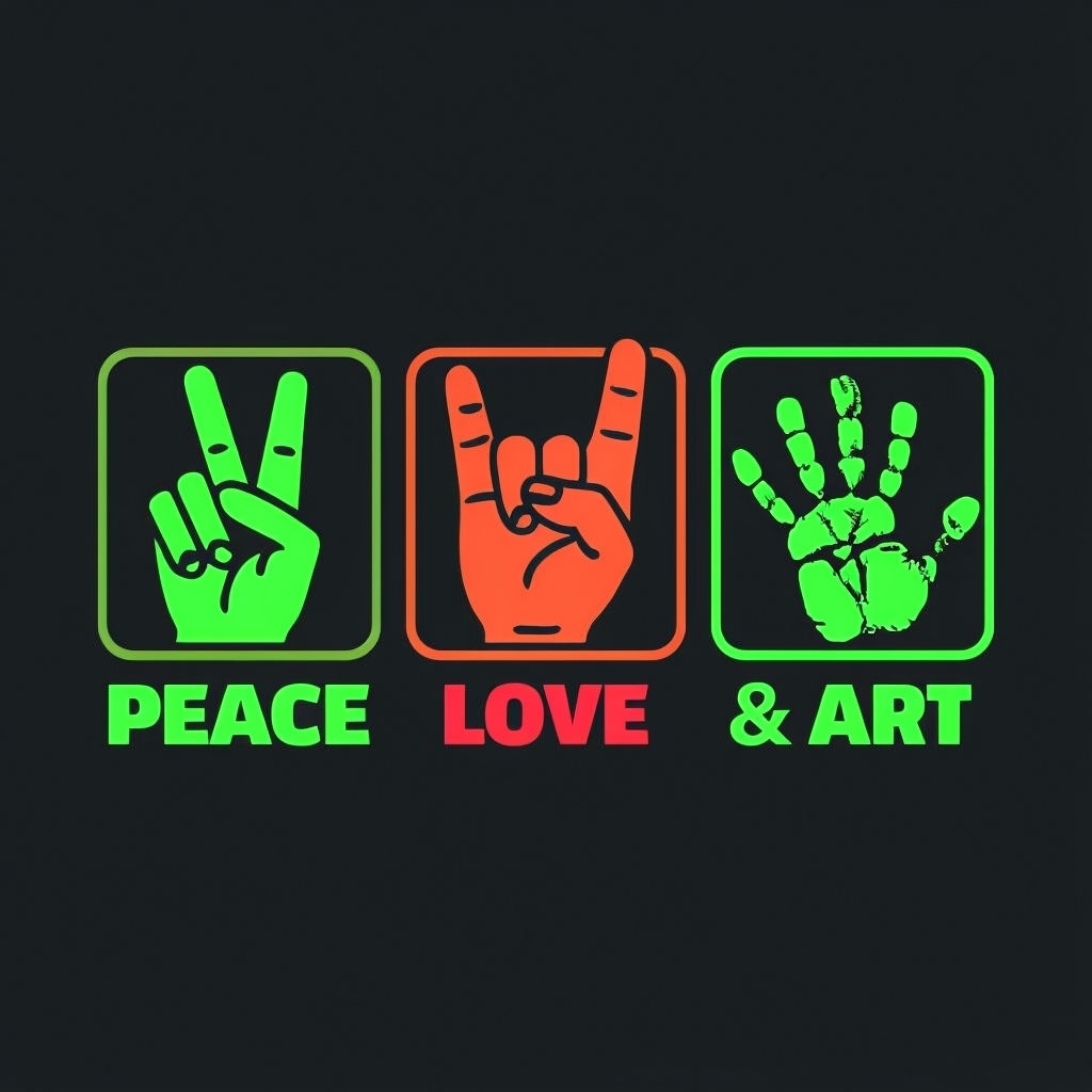 Vibrant Hand Sign Icons with Peace and Love Messages Sticker