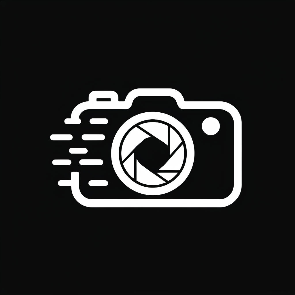 Minimalist White Camera Icon on Black Background Art