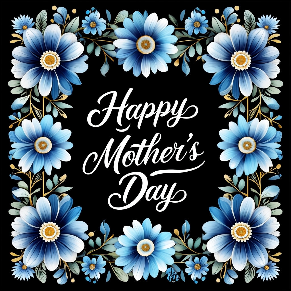 Happy Mother's Day Floral Design on Black Background T-shirt