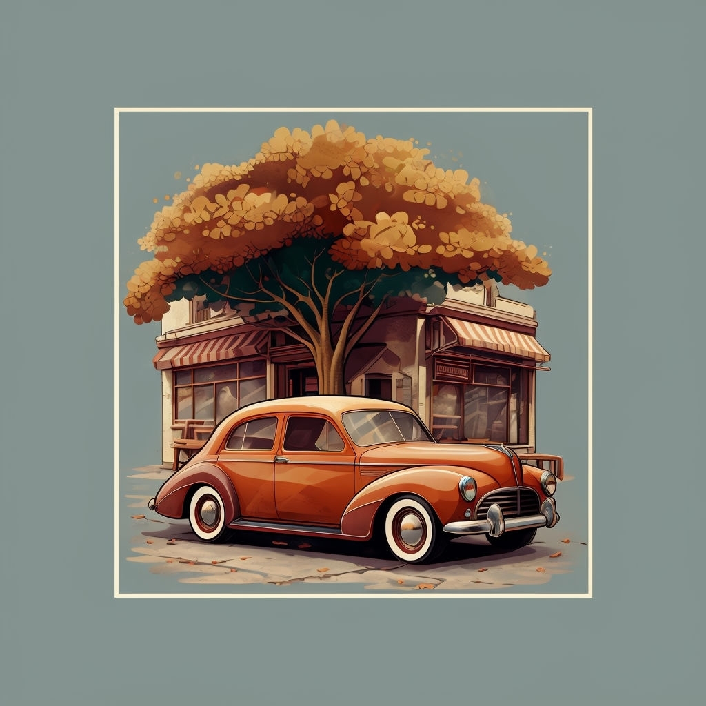 Vintage Retro Car and Corner Shop Nostalgic T-Shirt