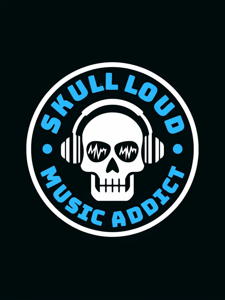 Bold Skull Loud Music Addict Logo T-Shirt