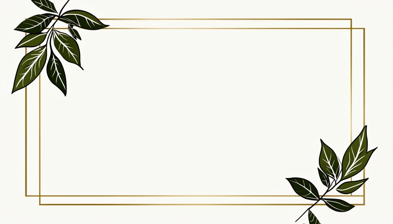 Golden Frame with Olive Green Leaf Illustrations Minimalist Virtual Backgrounds