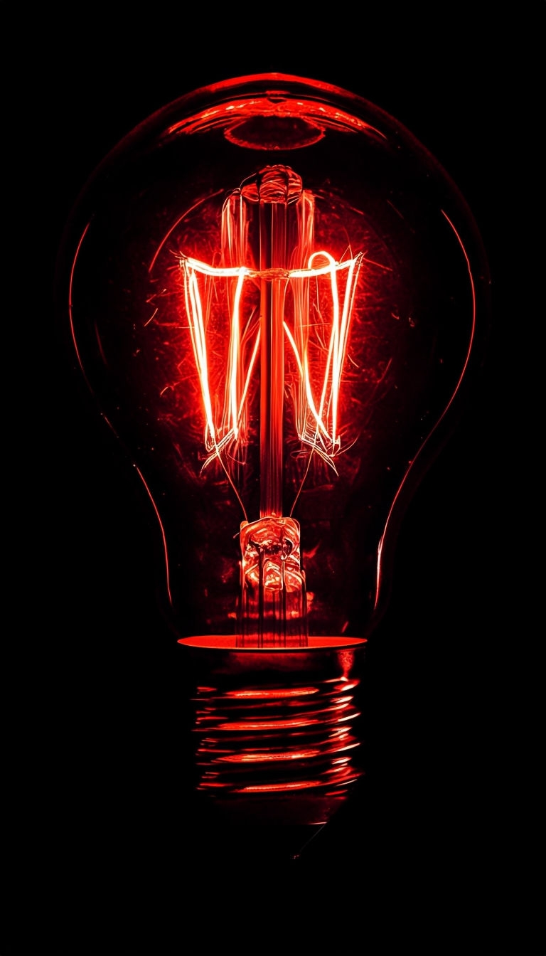 Glowing Red Incandescent Light Bulb Against Black Background Mobile Wallpaper
