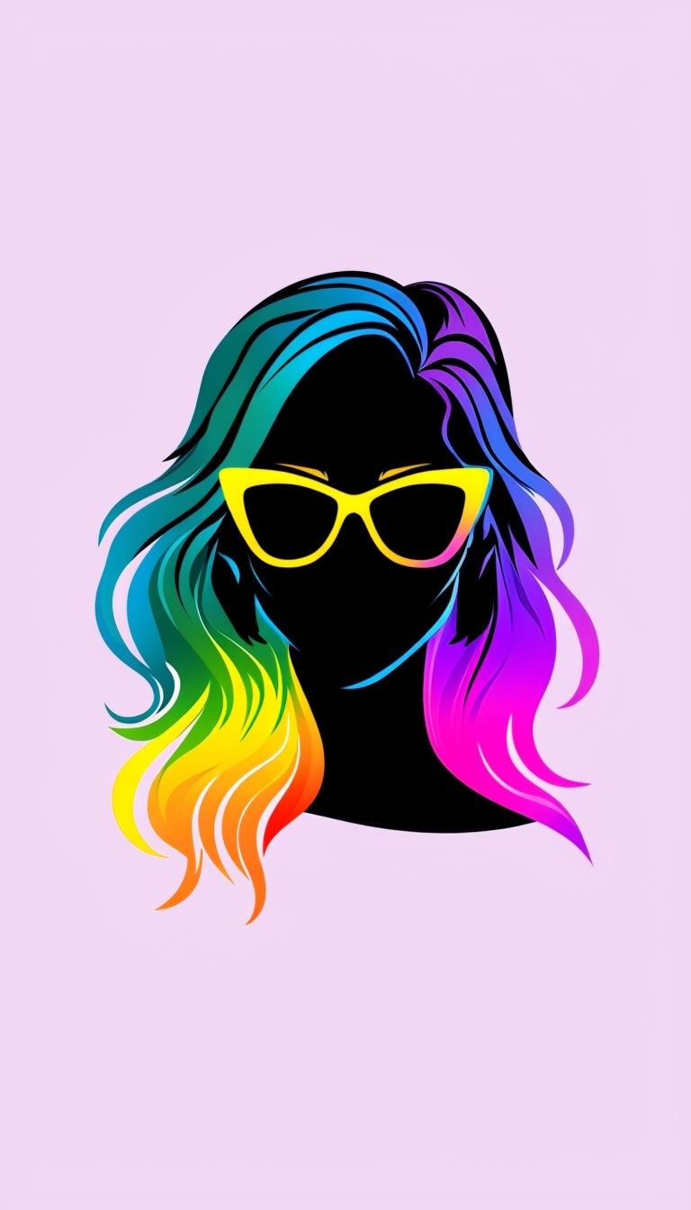 Vibrant Rainbow Hair Silhouette with Cat-Eye Glasses Phone Case Cover