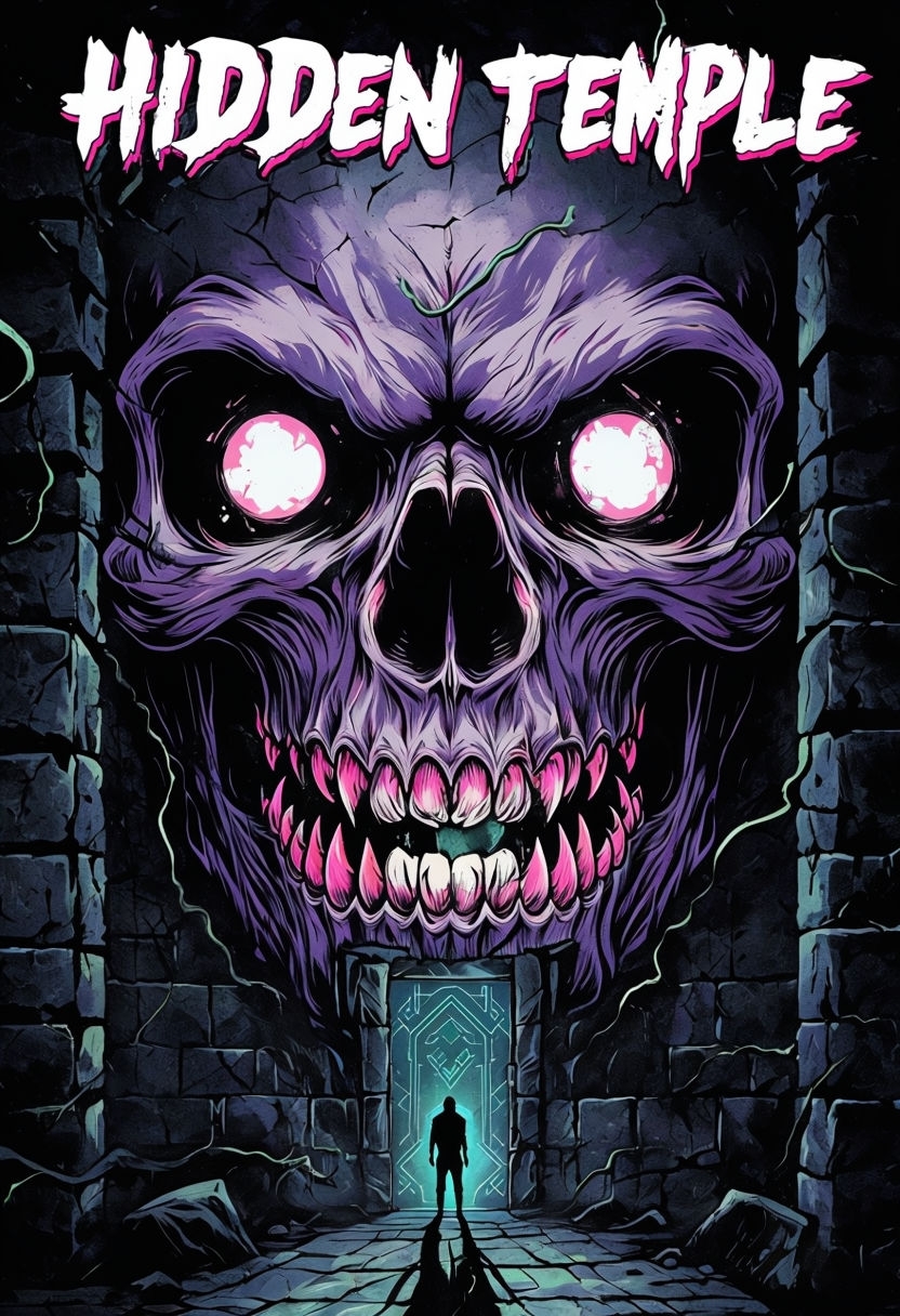 Menacing Skull-Faced Entrance to Hidden Temple Fantasy Poster