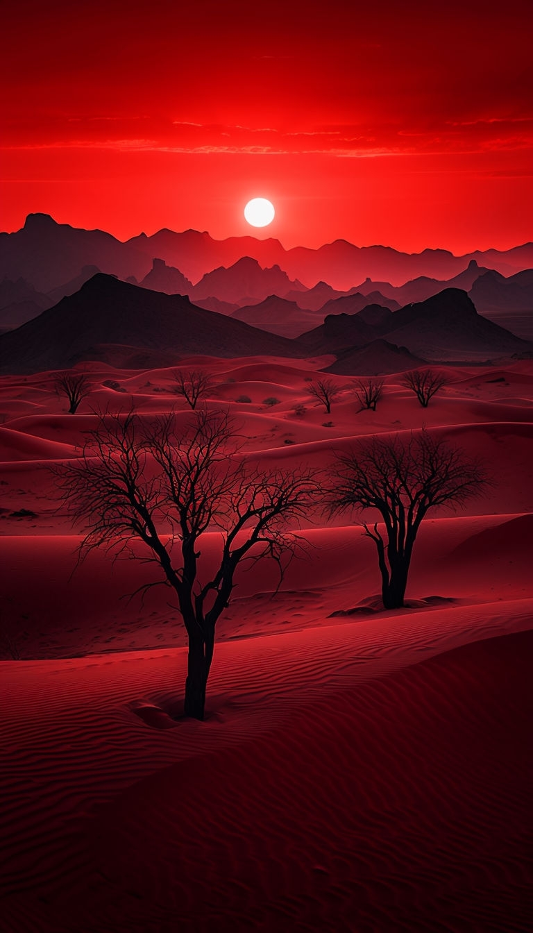 Dramatic Fiery Sunset Over Desert Landscape Mobile Wallpaper