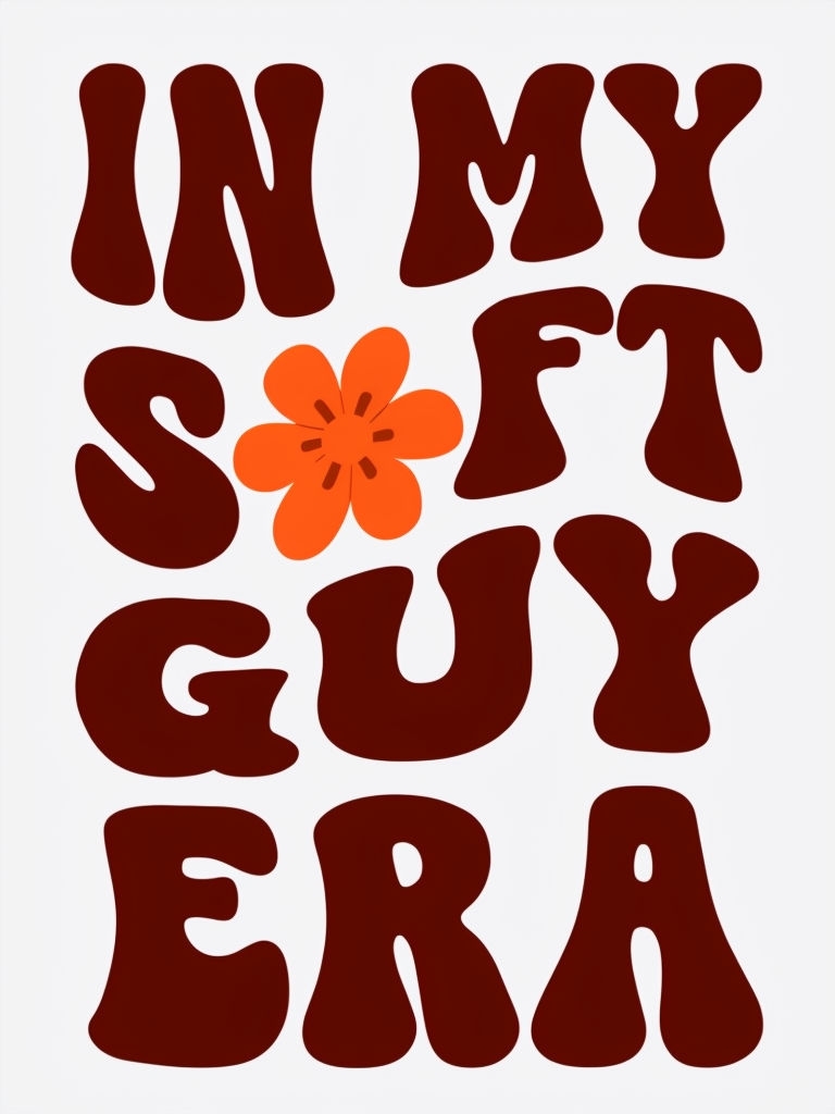 Retro Floral Soft Guy Era Text Design T-Shirt