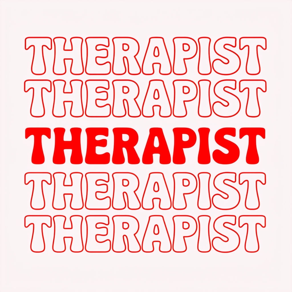Bold Red Therapist Text Repetition Graphic T-Shirt