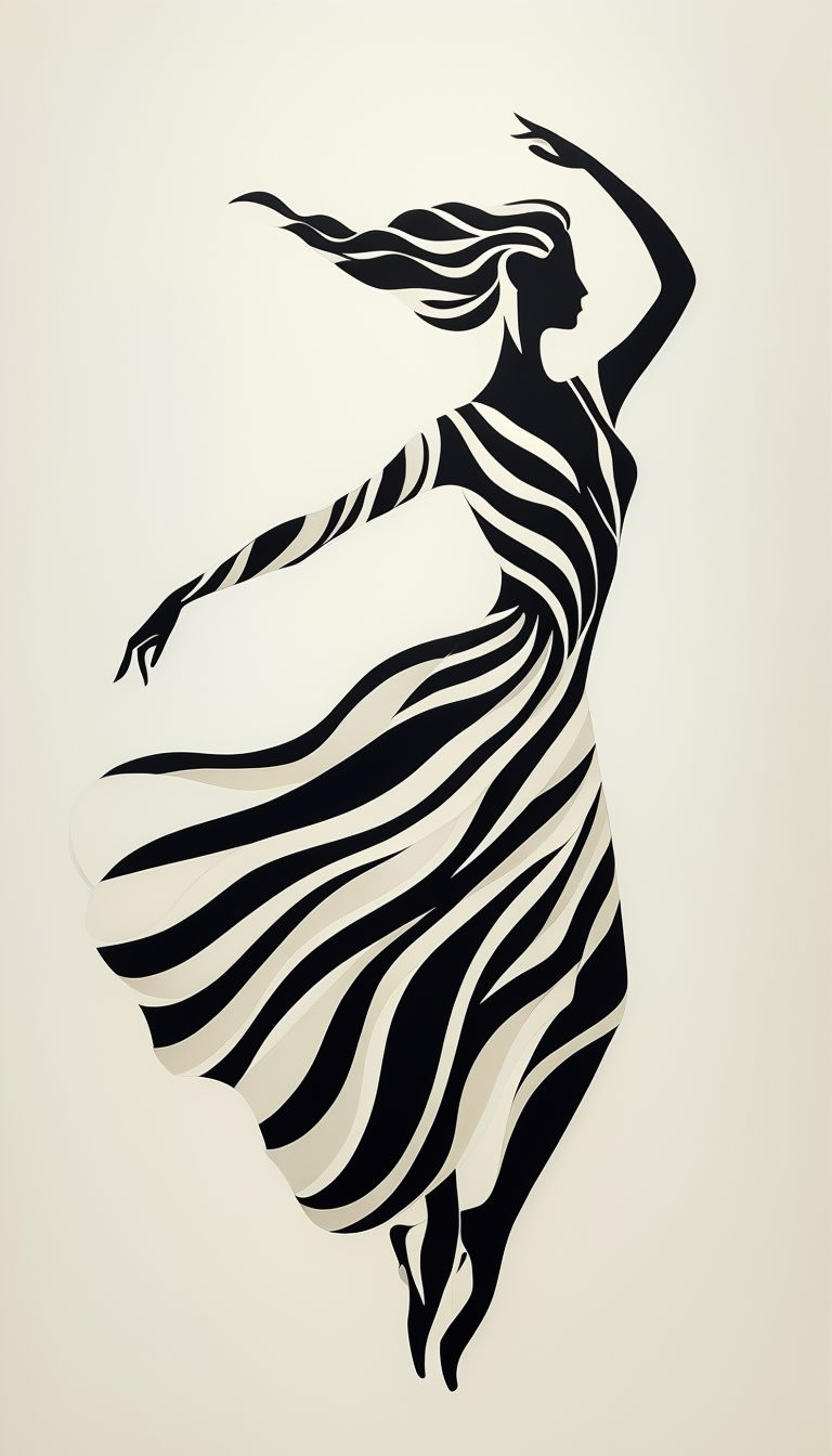 Elegant Black and White Abstract Female Figure Art Print