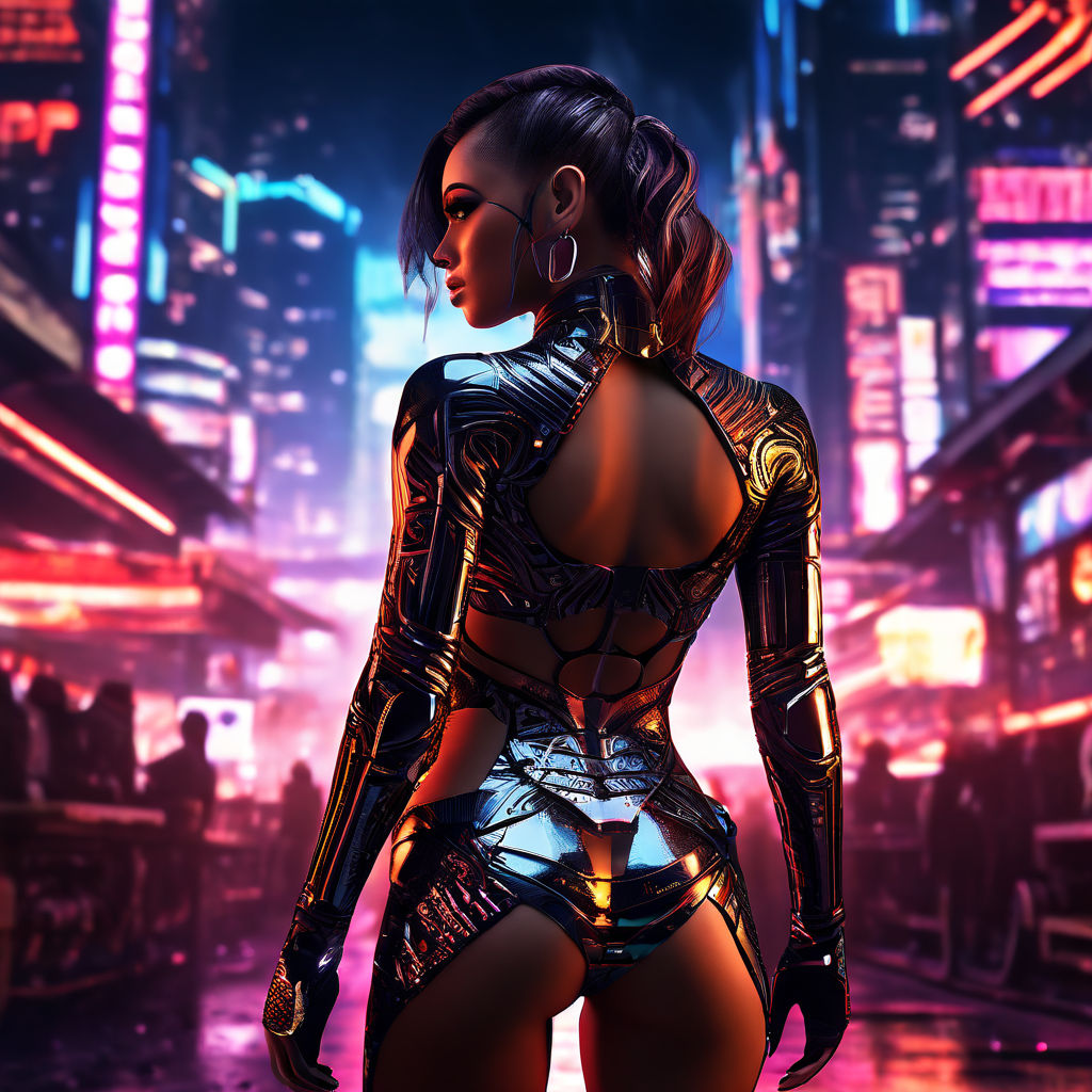 beautiful go-go dancer dancing on the catwalk in the strip club in the  cyberpunk 2077 game world