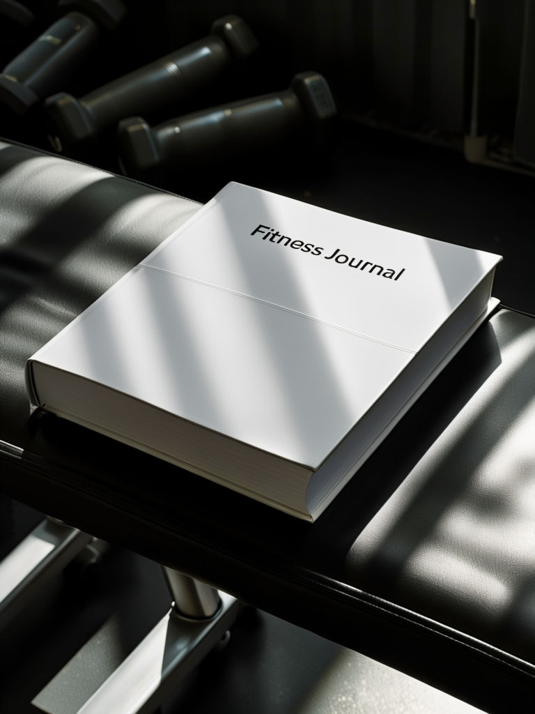 Sleek Black Leather Bench with Fitness Journal Mockup