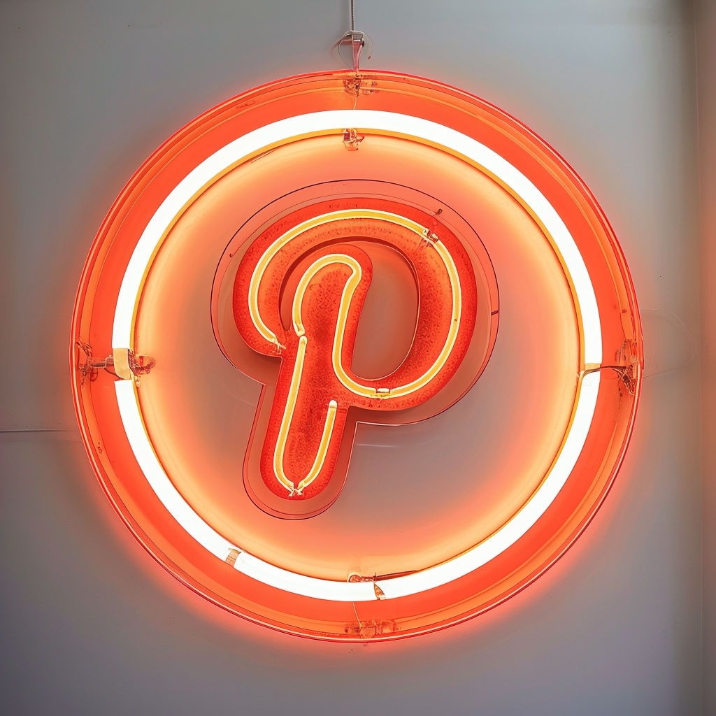 Vibrant Circular Pinterest Neon Sign Photograph for Logo