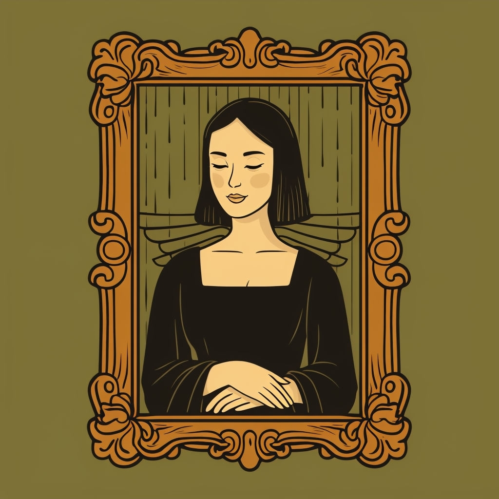 Ornate Cartoon Woman Illustration in Baroque Frame Art