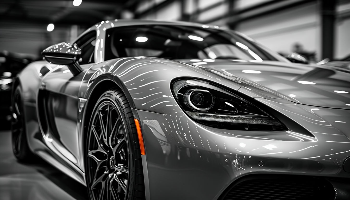 Sleek Black and White Sports Car Close-Up Virtual Background