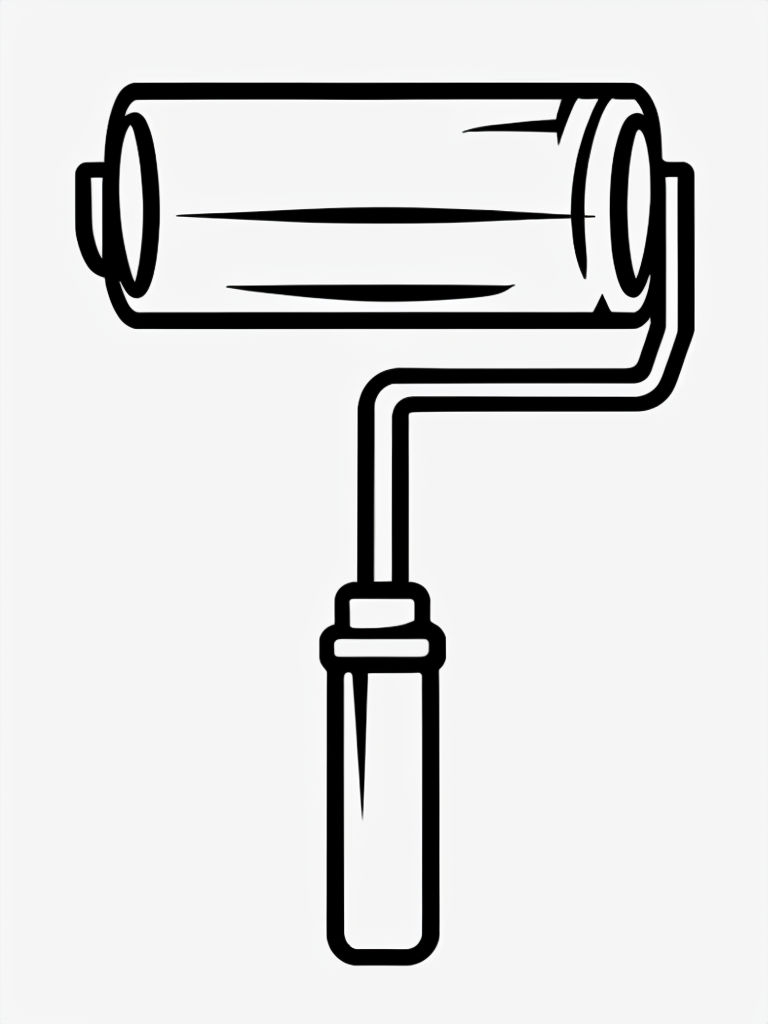 Minimalist Black and White Paint Roller Line Art Coloring Book Page