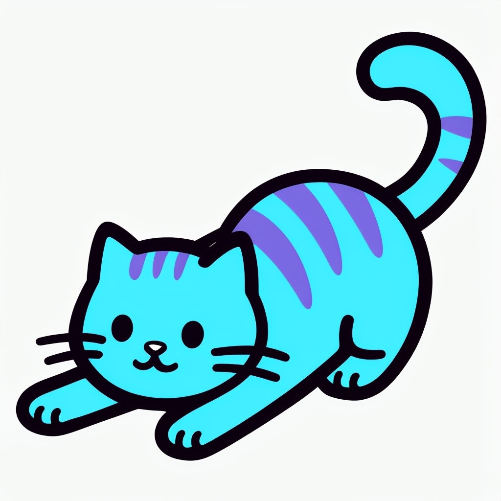 Cute Light Blue Cartoon Cat Stretching Illustration Sticker