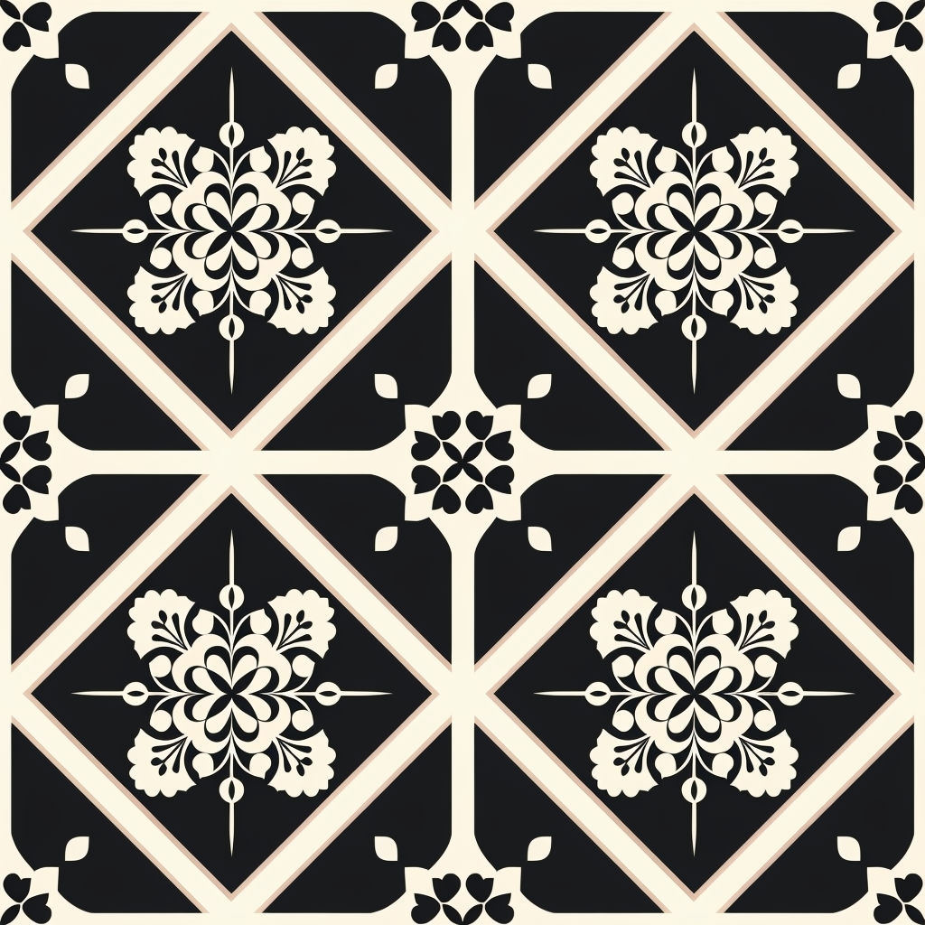 Elegant Cream and Black Geometric Diamond Pattern Seamless Pattern