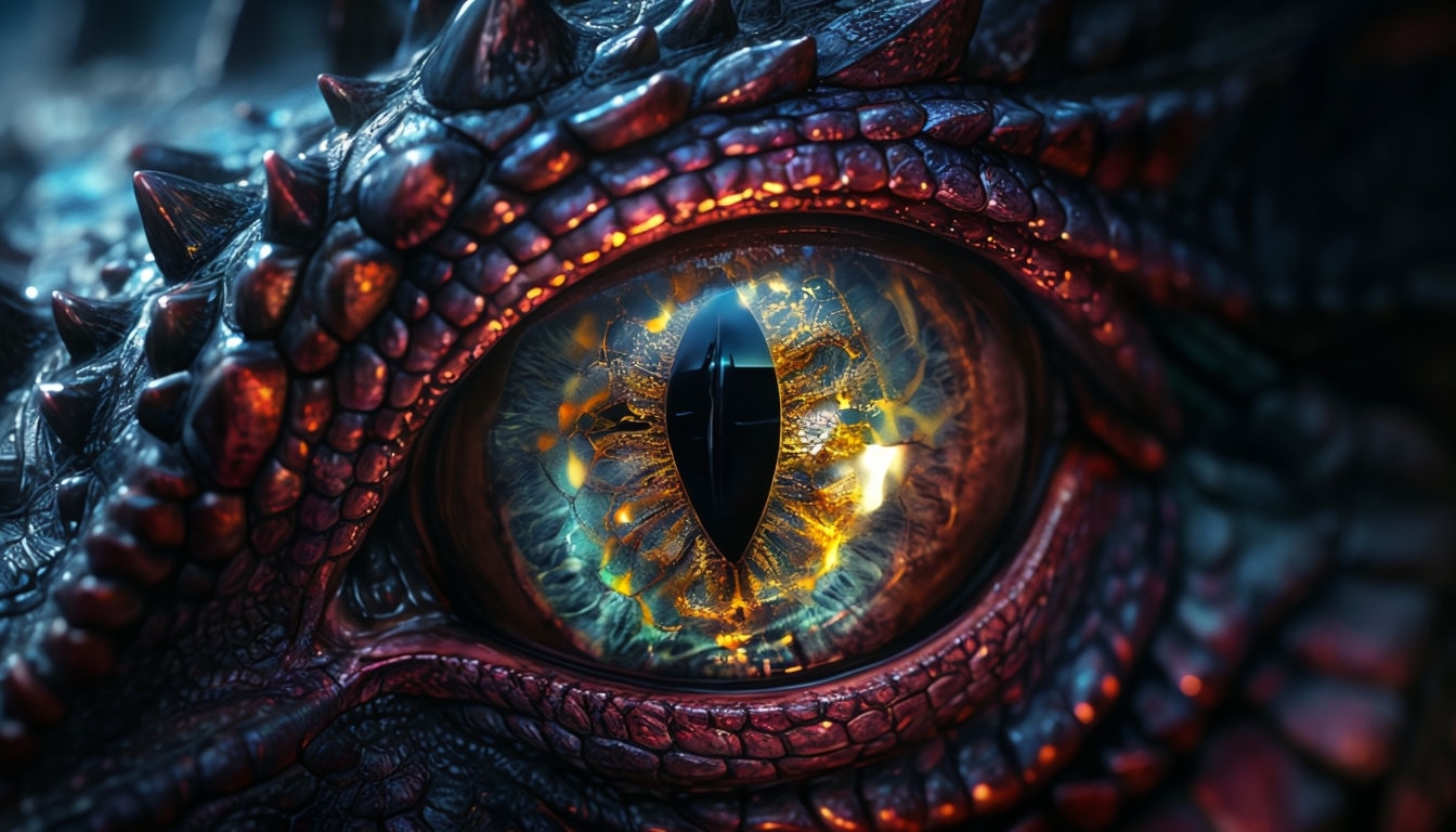 Intense Hyperrealistic Dragon Eye Macro Artwork for Backgrounds