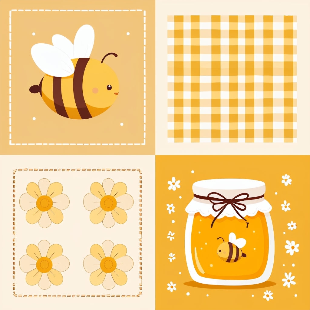 Whimsical Bee and Flower Cartoon Illustration Seamless Pattern