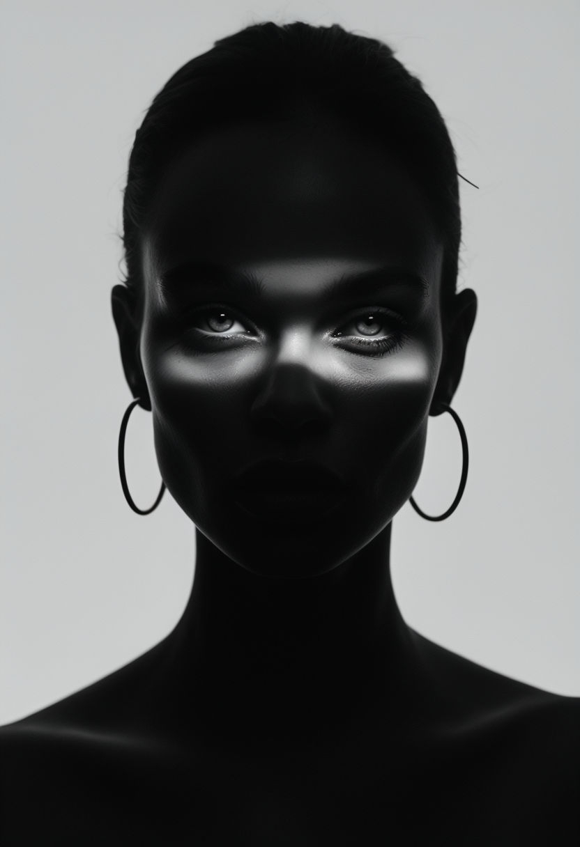 Dramatic Black and White Portrait with Enigmatic Silhouette Art