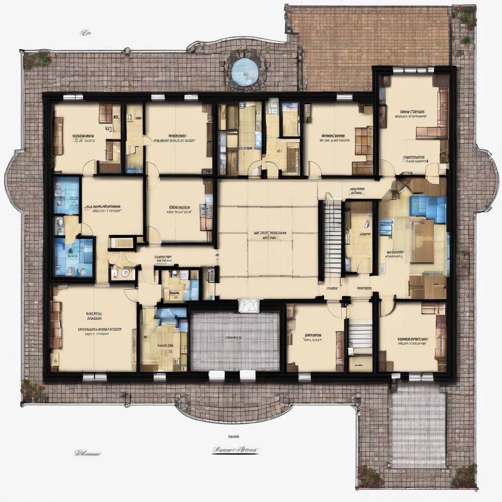 Plan of the ground floor of a manor. The plan contains 3 bed... by ...