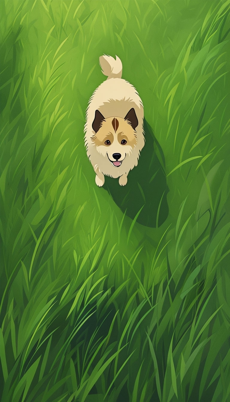 Joyful Dog in Lush Grass Cartoon Illustration Phone Case Cover