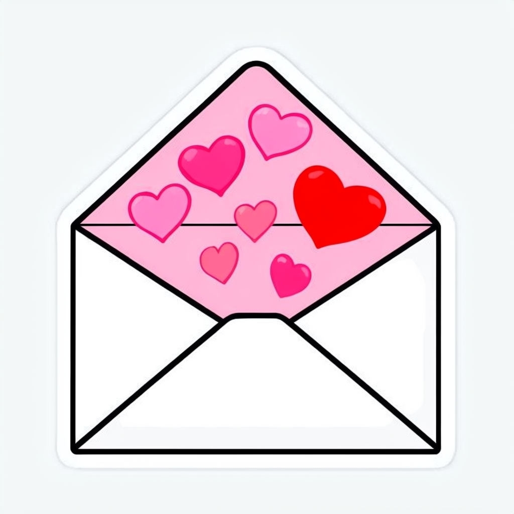 Playful Cartoon Envelope with Colorful Hearts Sticker