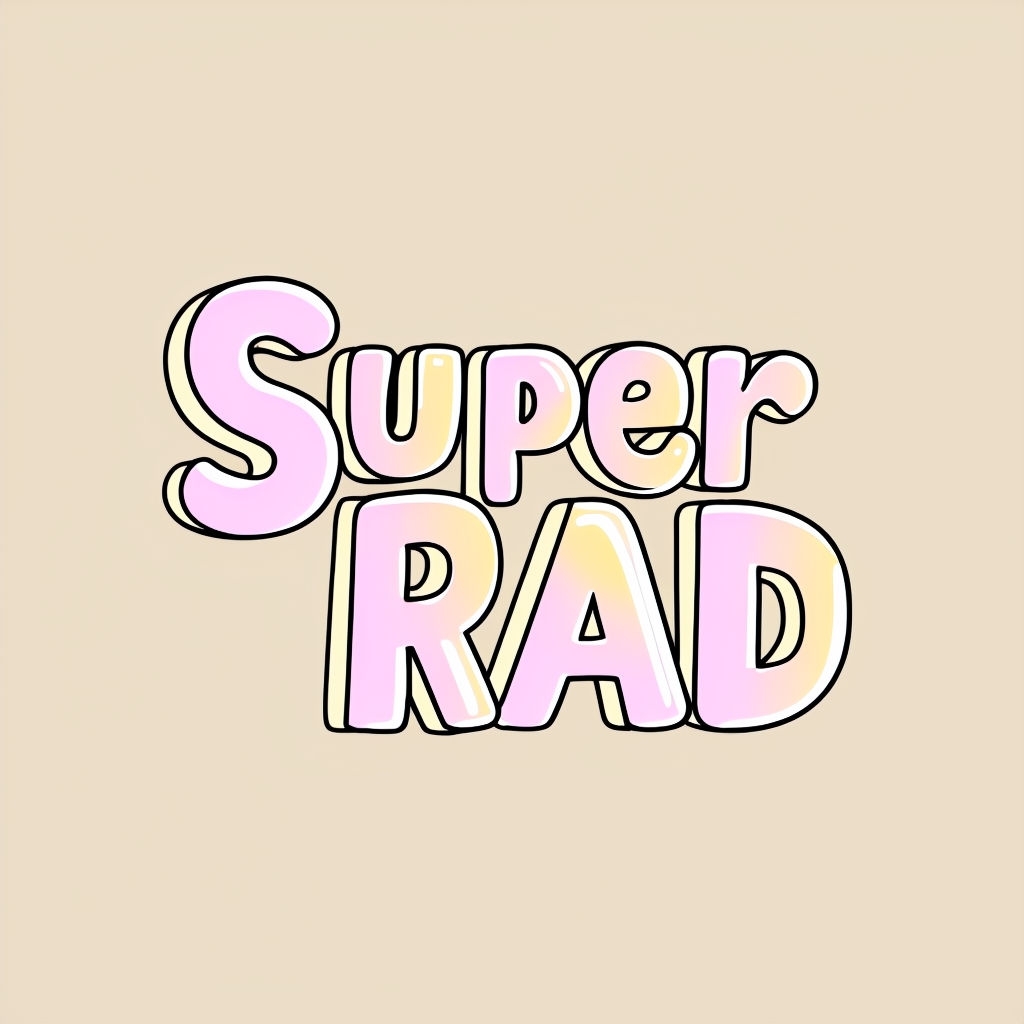 Playful Super RAD Minimalist Cartoon Text T-Shirt