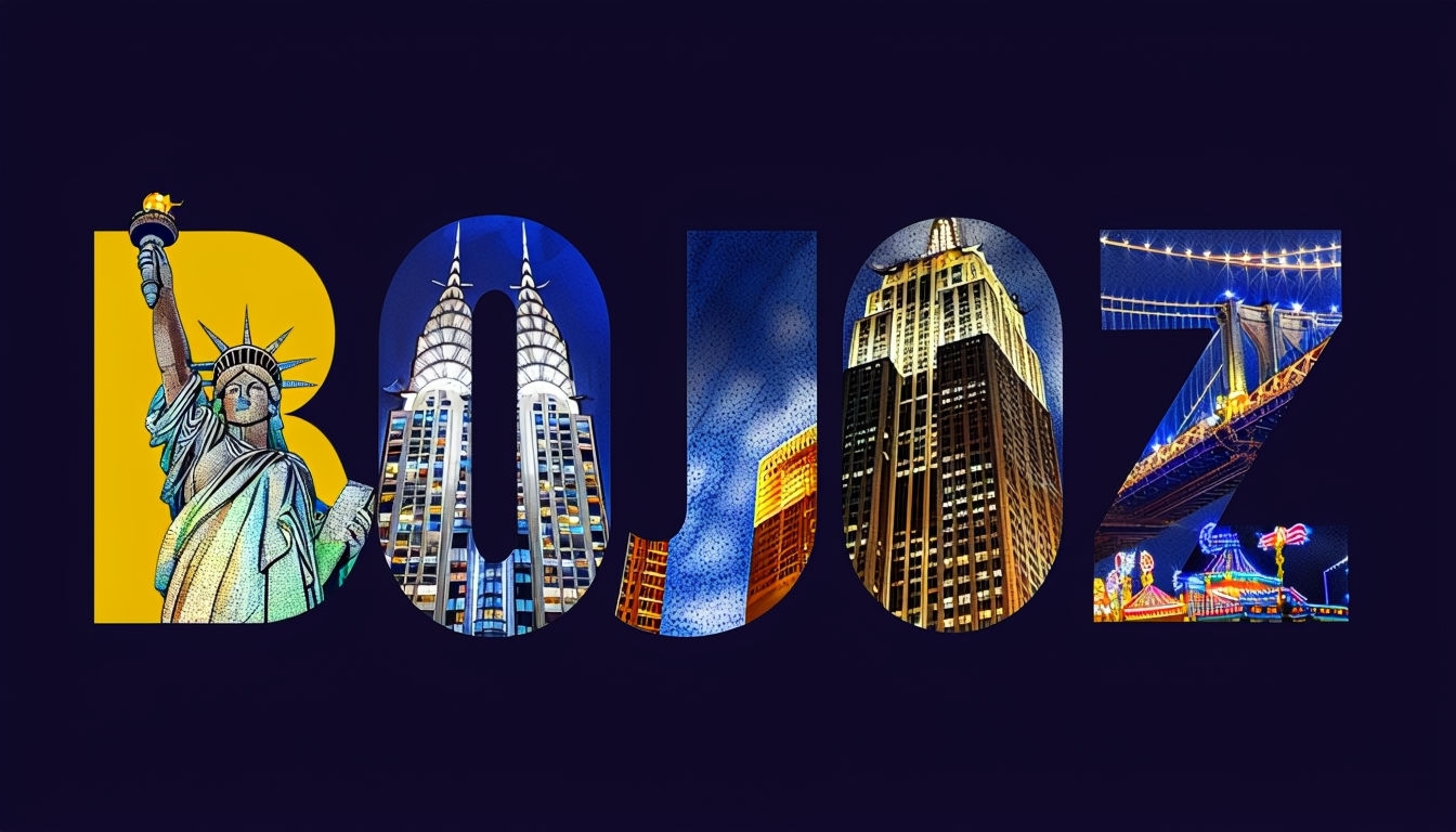 BOJOZ Text Design Highlighting Iconic NYC Landmarks Poster