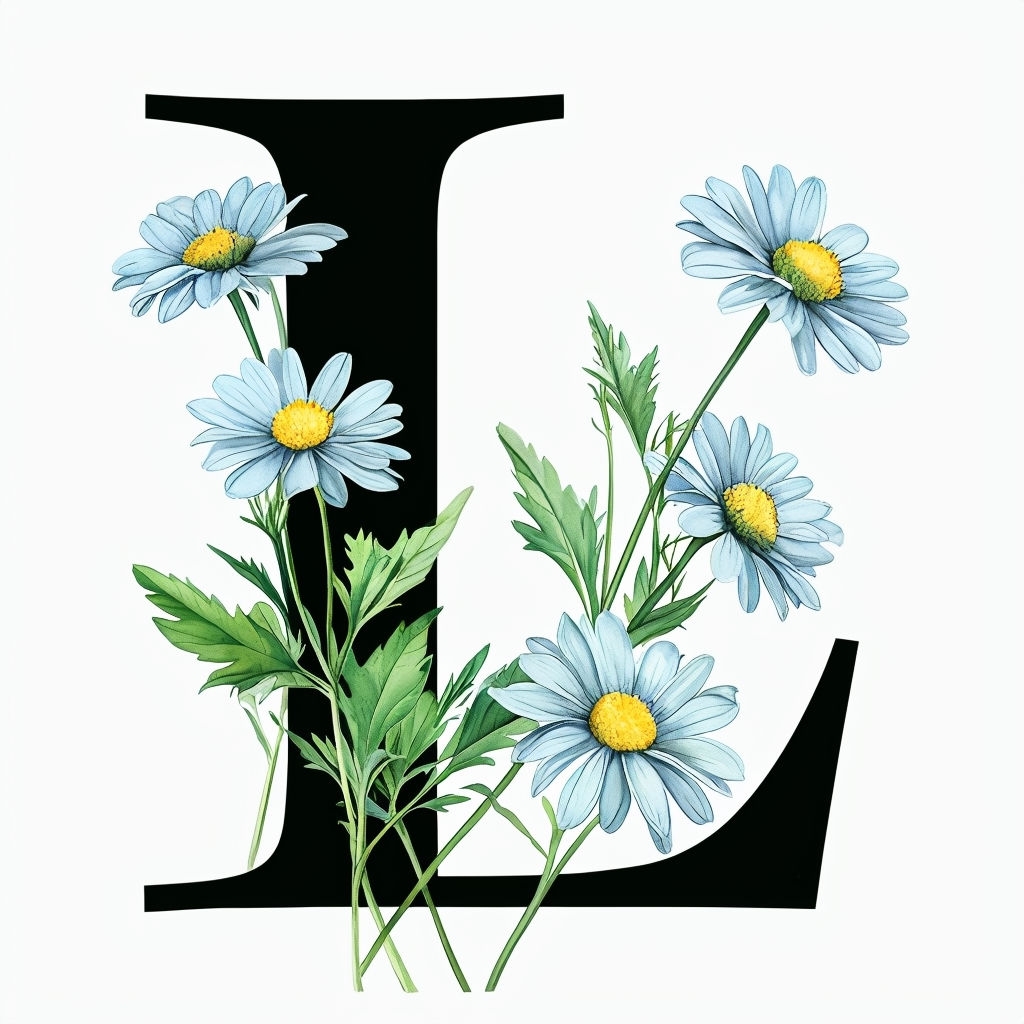 Elegant Black 'L' Monogram with Daisies Floral Design Sticker