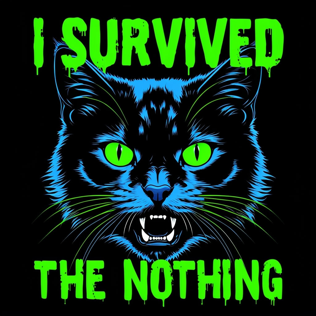 Neon Black Cat Illustration with Eerie Text T-Shirt