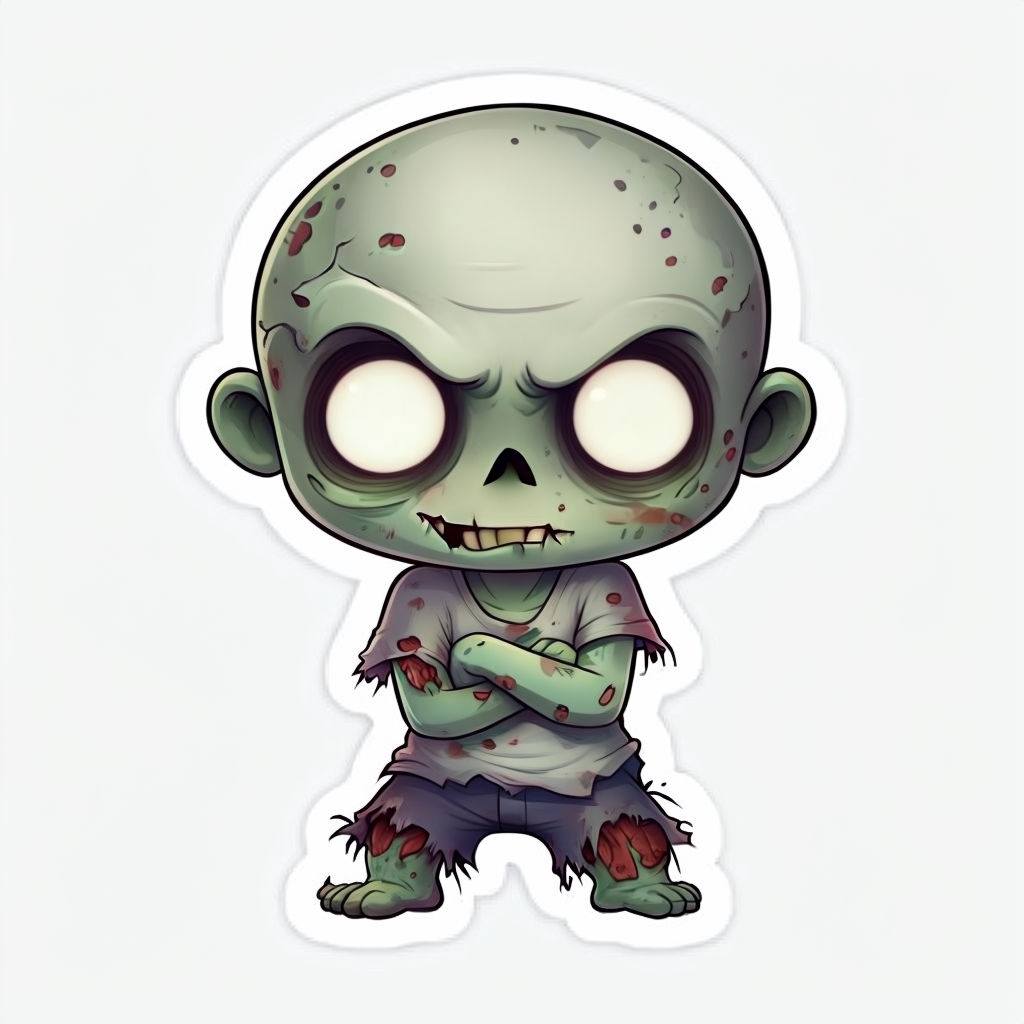 Playful Chibi Zombie Character Cartoon Sticker Design