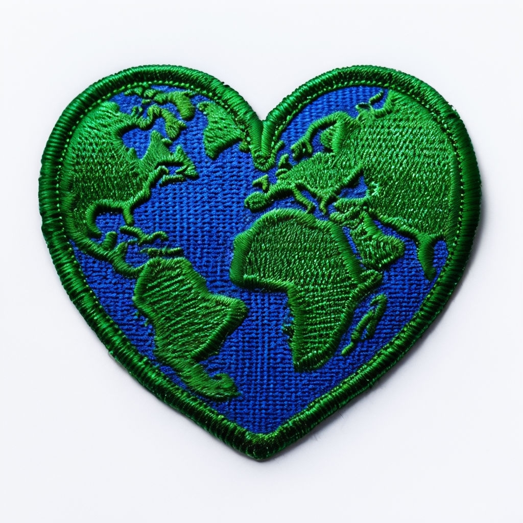 Embroidered Heart Earth Patch Design for Hat