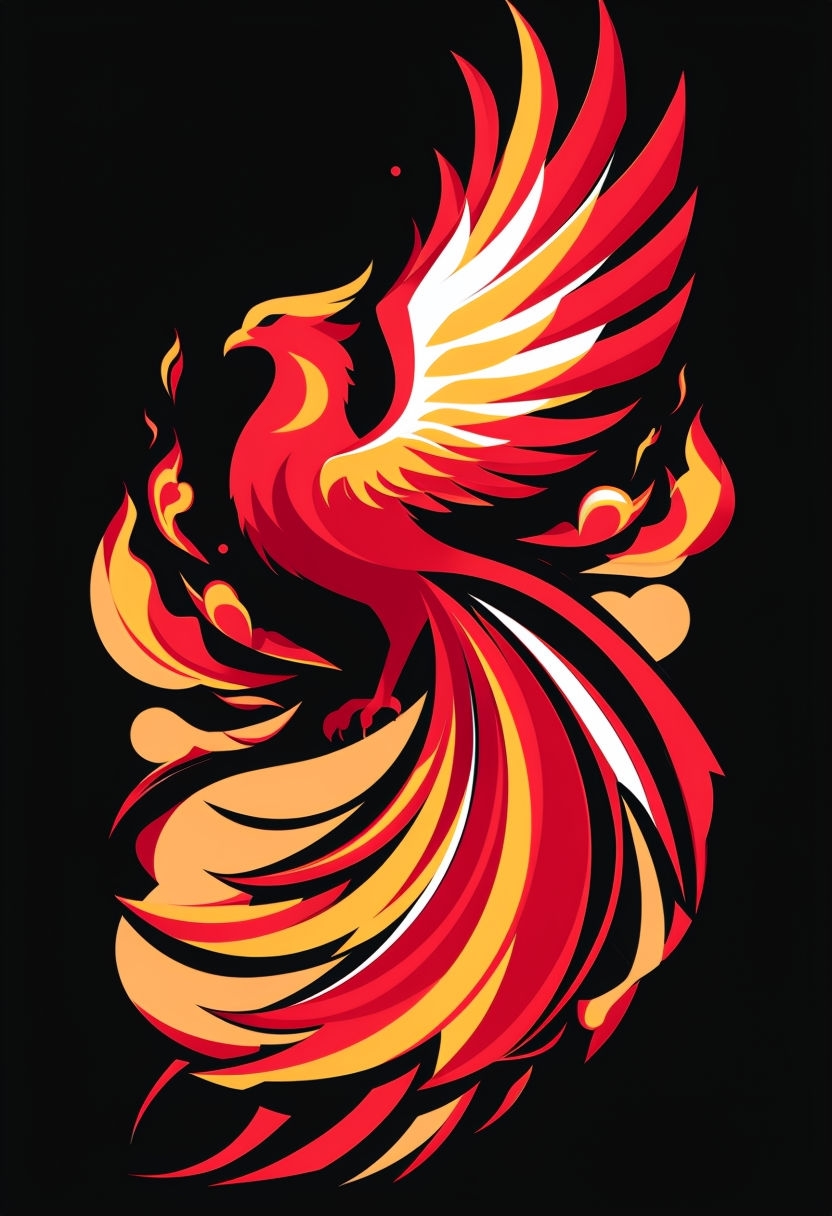 Majestic Phoenix Bird Rising in Fiery Color Palette Art