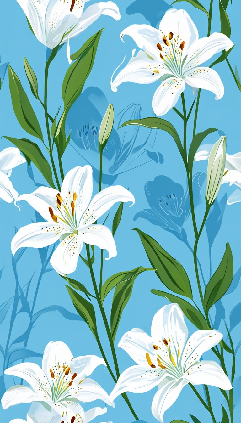 Vibrant White Lilies and Green Leaves Floral Pattern Phone Case Cover