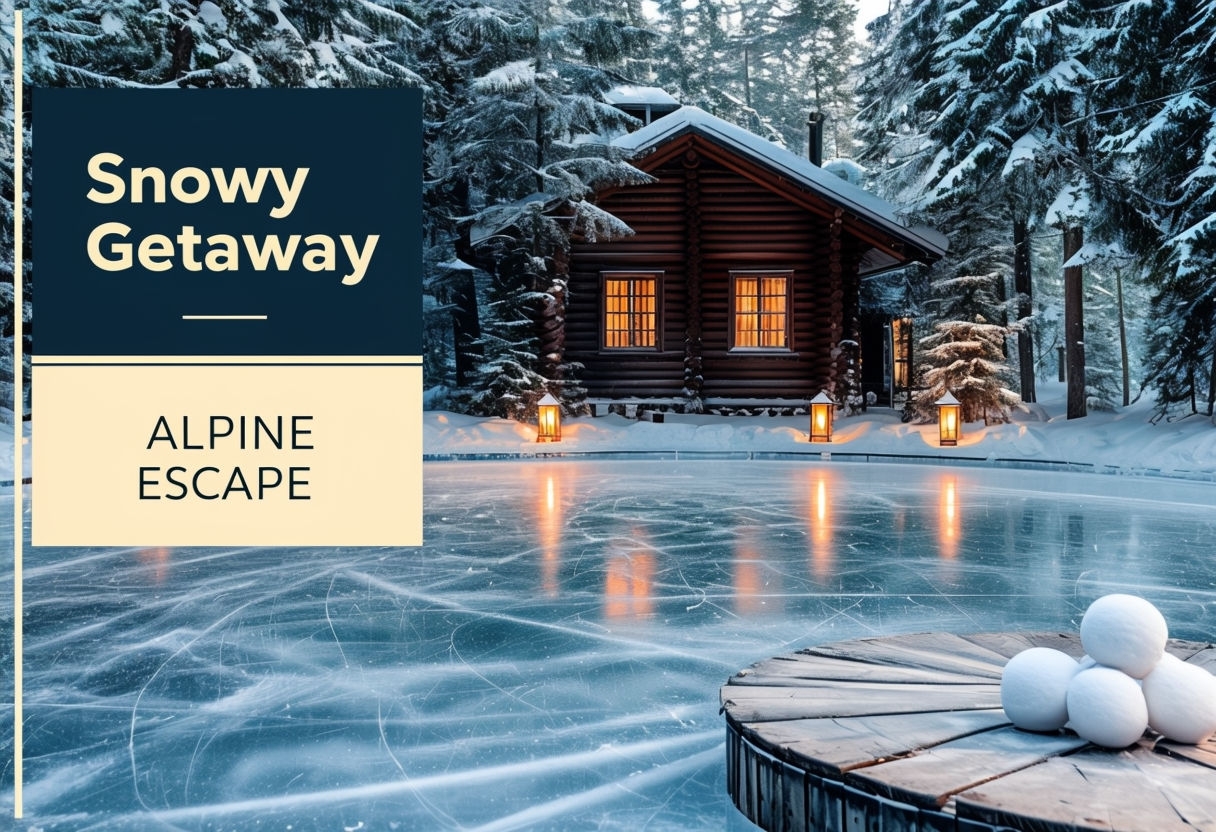 Serene Winter Ice Skating Rink with Cozy Cabin Scene Social Media Post