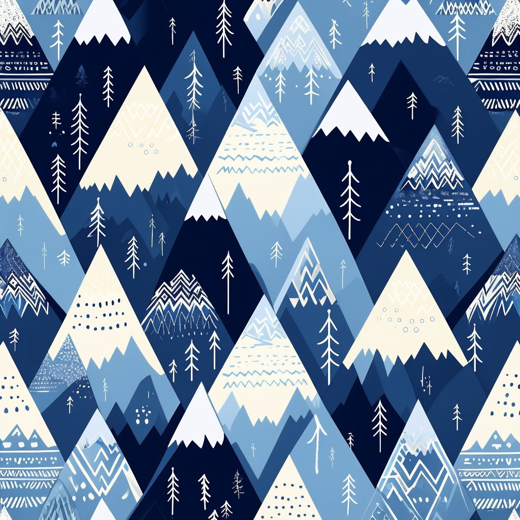 Stylized Navy Blue Mountain Peaks Seamless Pattern