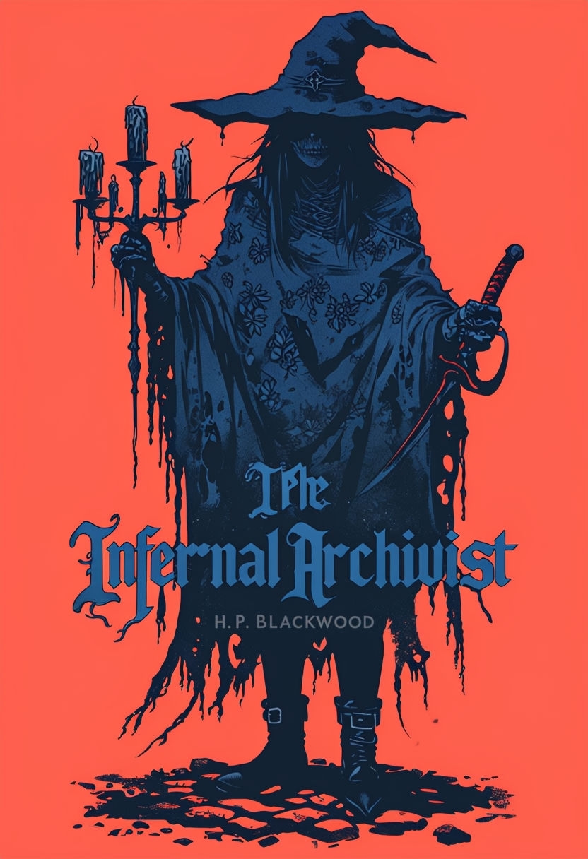 Mysterious Gothic Figure in Coral Background for EBook Cover
