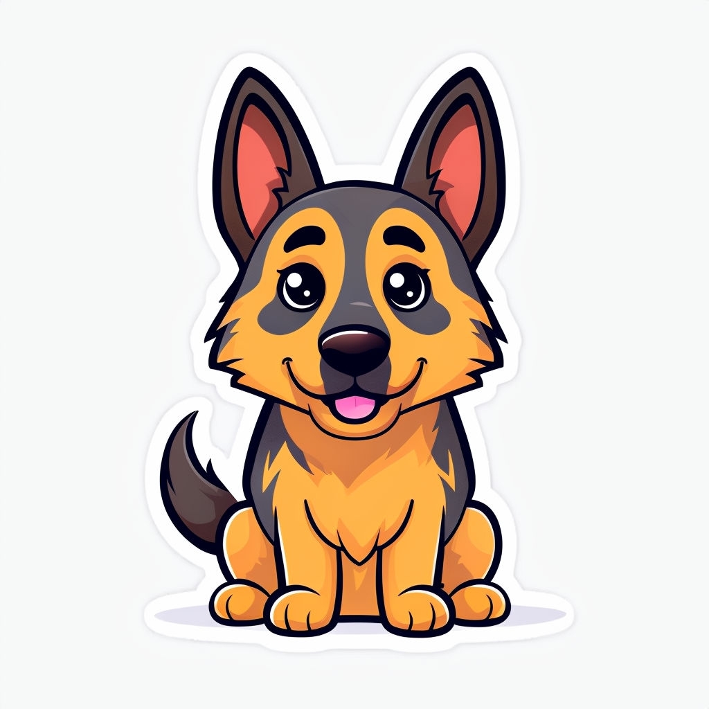 Cute Cartoon German Shepherd Dog Illustration Sticker