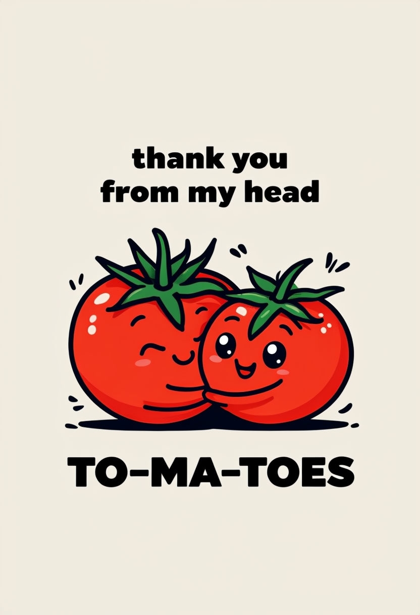Playful Cartoon Thank You To-Matoes Illustration Card